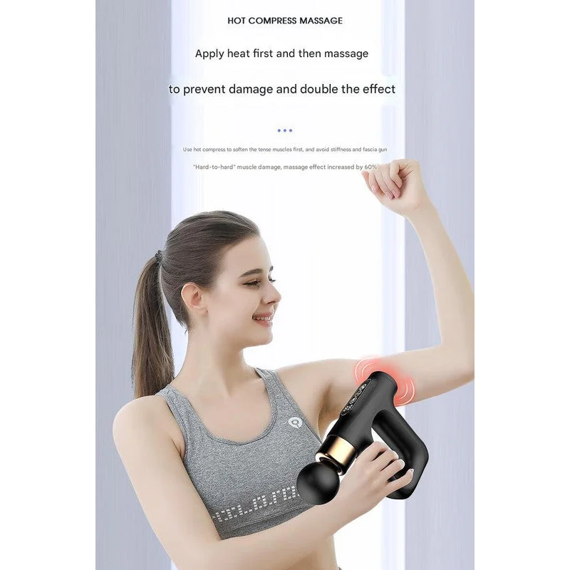 Black Mini Fascia Gun Muscle Massager with Pulse Heat
