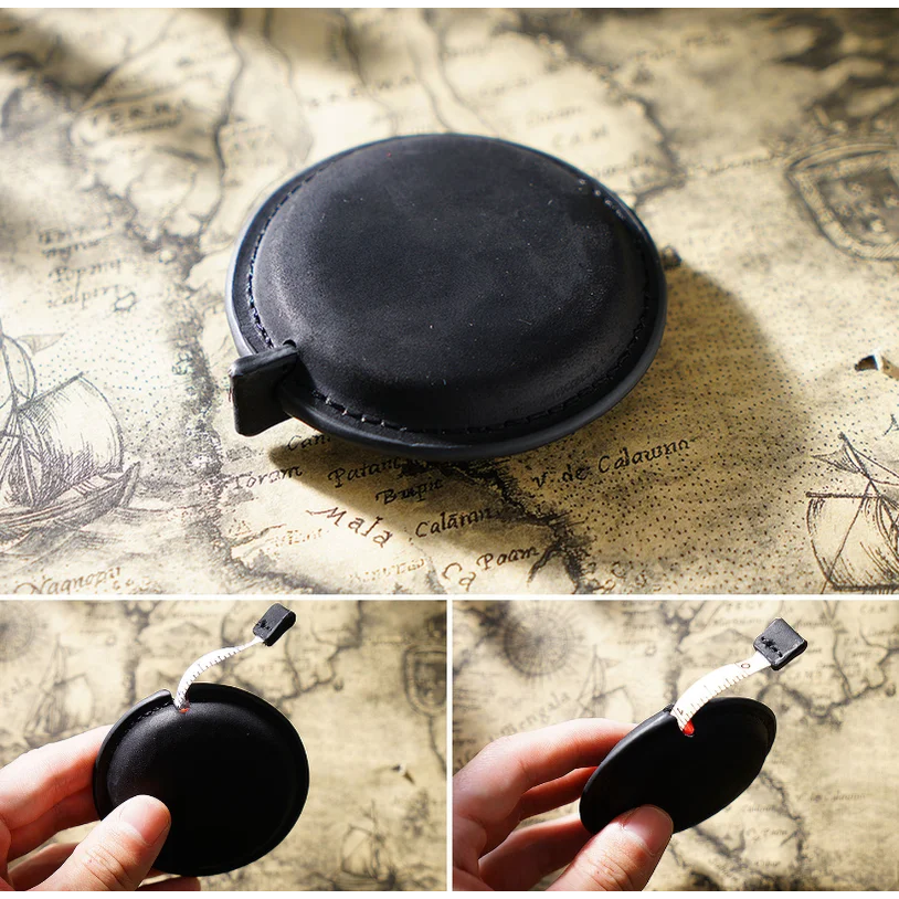 Black Mini Leather Tape Measure - 1.5m/60in - Round Plain