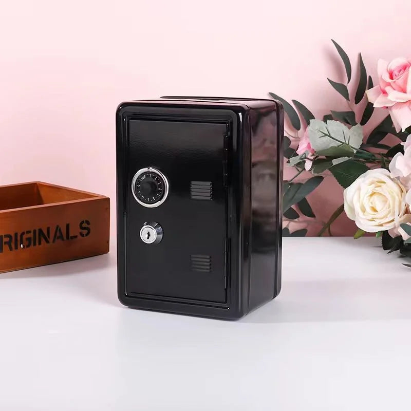 Black Mini Metal Safe Box with Combination Lock and Key