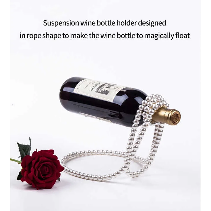Black Modern Floating Pearl Wine Bottle Holder - Elegant