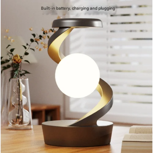 Black Modern Levitating LED Desk Lamp - Spiral Design