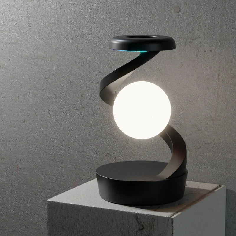 Black Modern Levitating LED Desk Lamp - Spiral Design