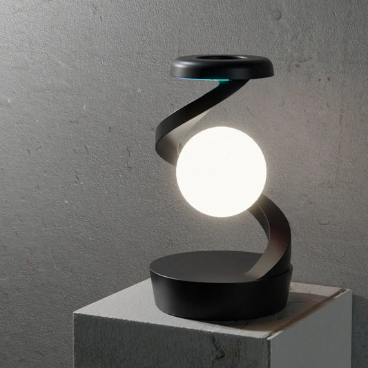 Black Modern Levitating LED Desk Lamp - Spiral Design