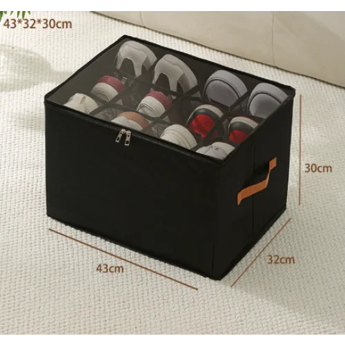 Black Multi-Compartment Shoe Organizer Storage Box