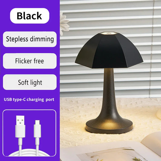 Black Nordic Umbrella Mushroom Table Lamp - Dimmable
