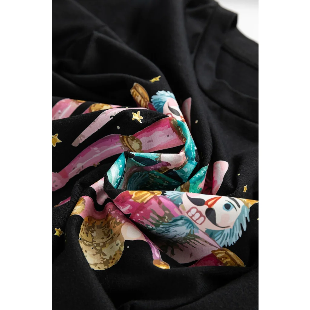 Black Nutcracker Merry Christmas Printed Crewneck T Shirt