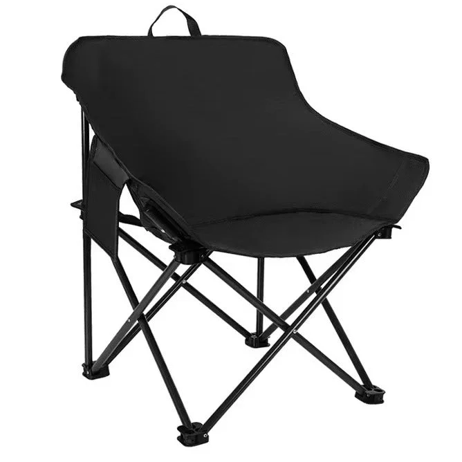 Black Outdoor Folding Camping Chair - Portable Lounge Chair