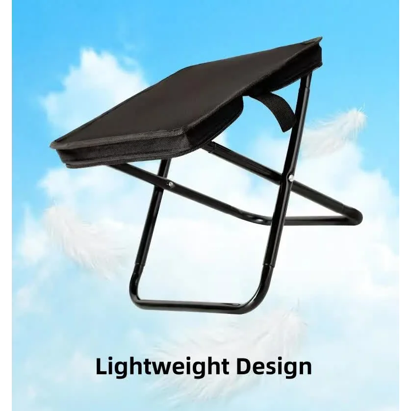 Black Outdoor Folding Stool with Carrying Handle - Portable