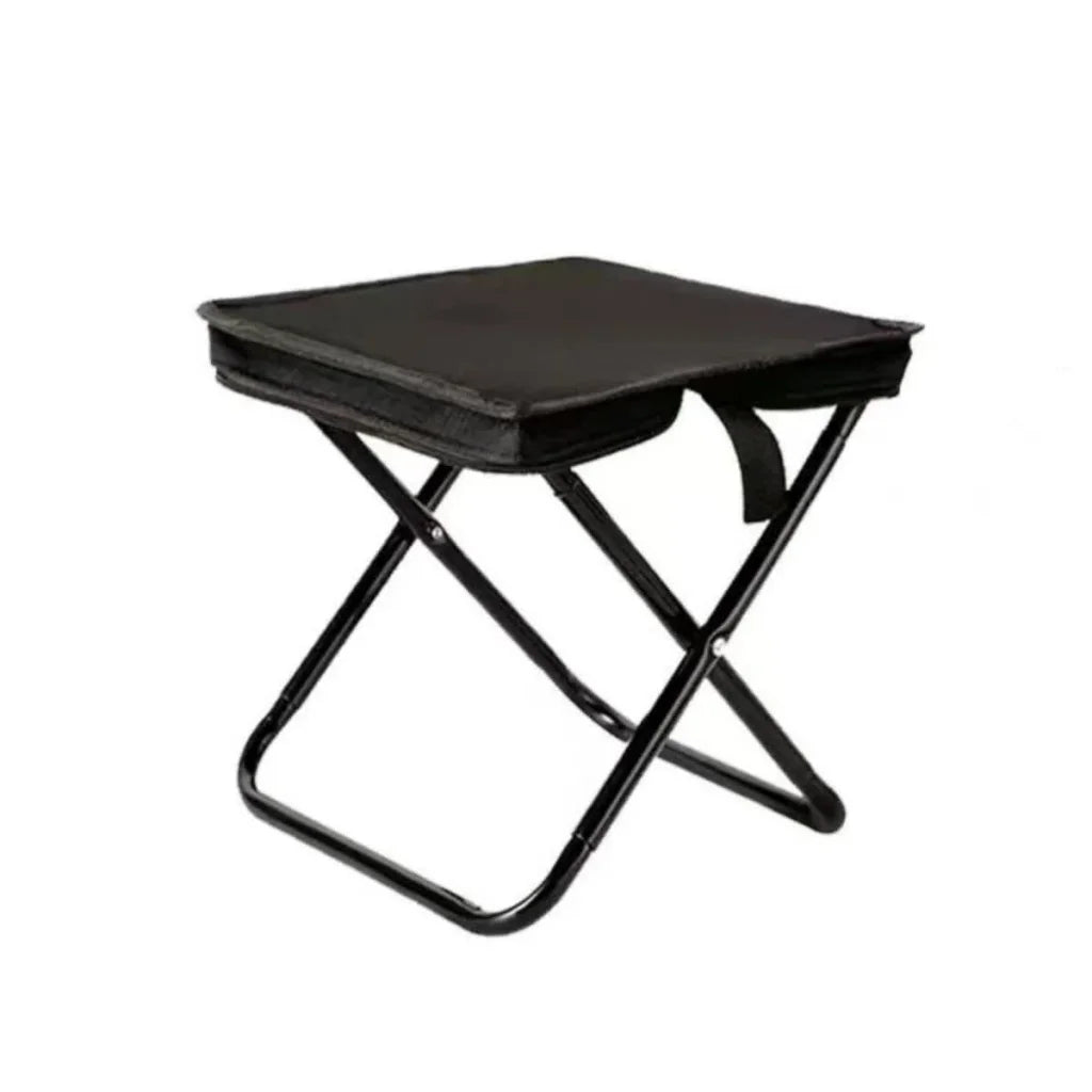 Black Outdoor Folding Stool with Carrying Handle - Portable