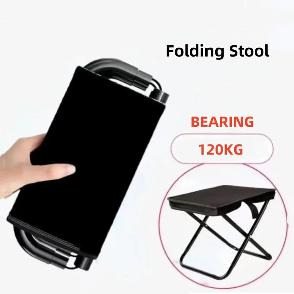 Black Outdoor Folding Stool with Carrying Handle - Portable