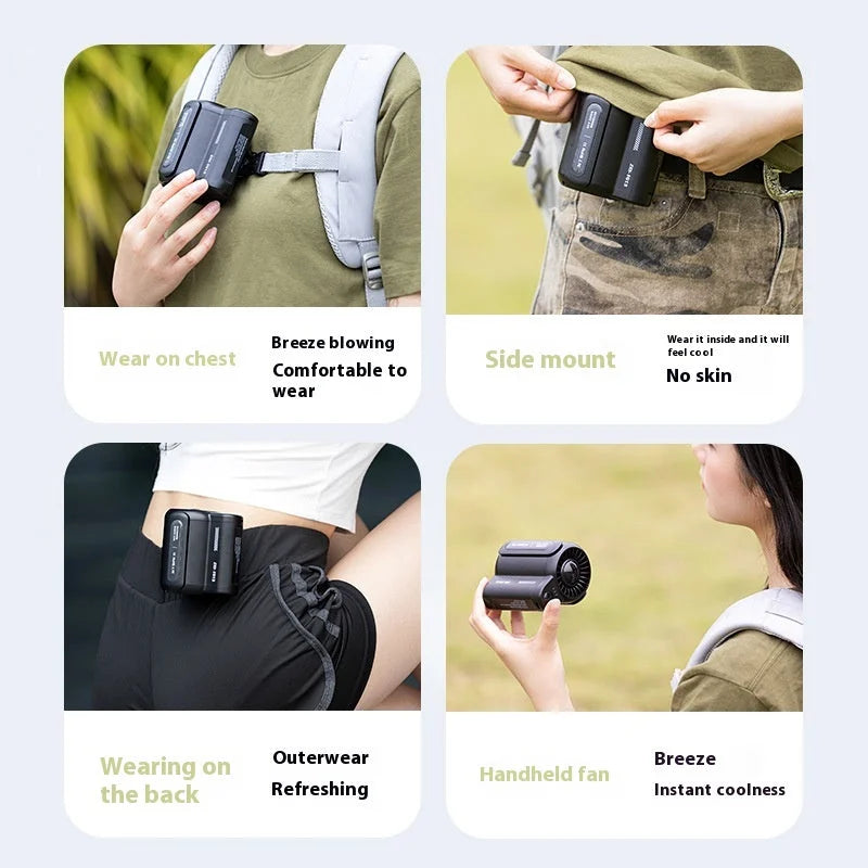 Black Outdoor Waist Fan - Portable Wearable Fan
