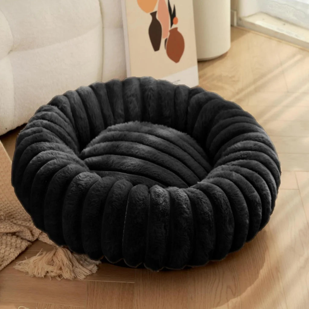 Black Plush Pet Bed - 40cm Round Dog & Cat Mat Cozy PP