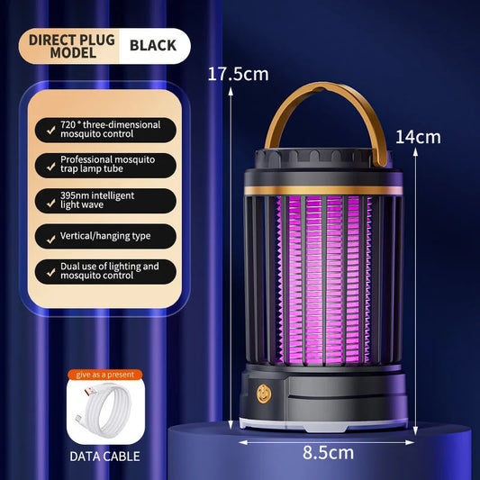 Black Portable 3-in-1 Electric Mosquito Zapper Lamp - UV