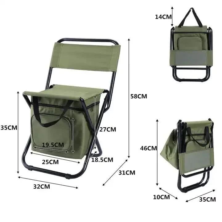 Black Portable 3-in-1 Folding Camping Chair with Storage