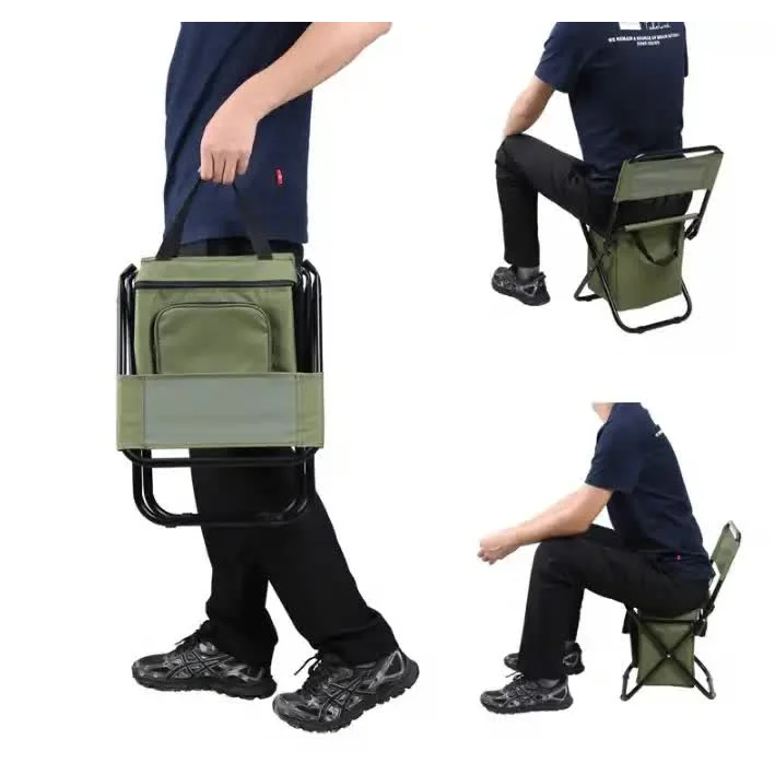 Black Portable 3-in-1 Folding Camping Chair with Storage