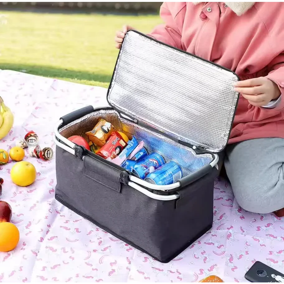 Black Portable Aluminum Foil Insulated Picnic Basket