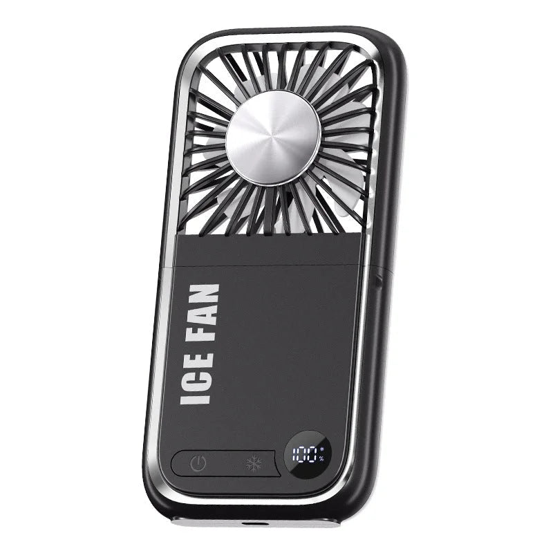 Black Portable Cooling Fan with Neck Lanyard & Phone Stand