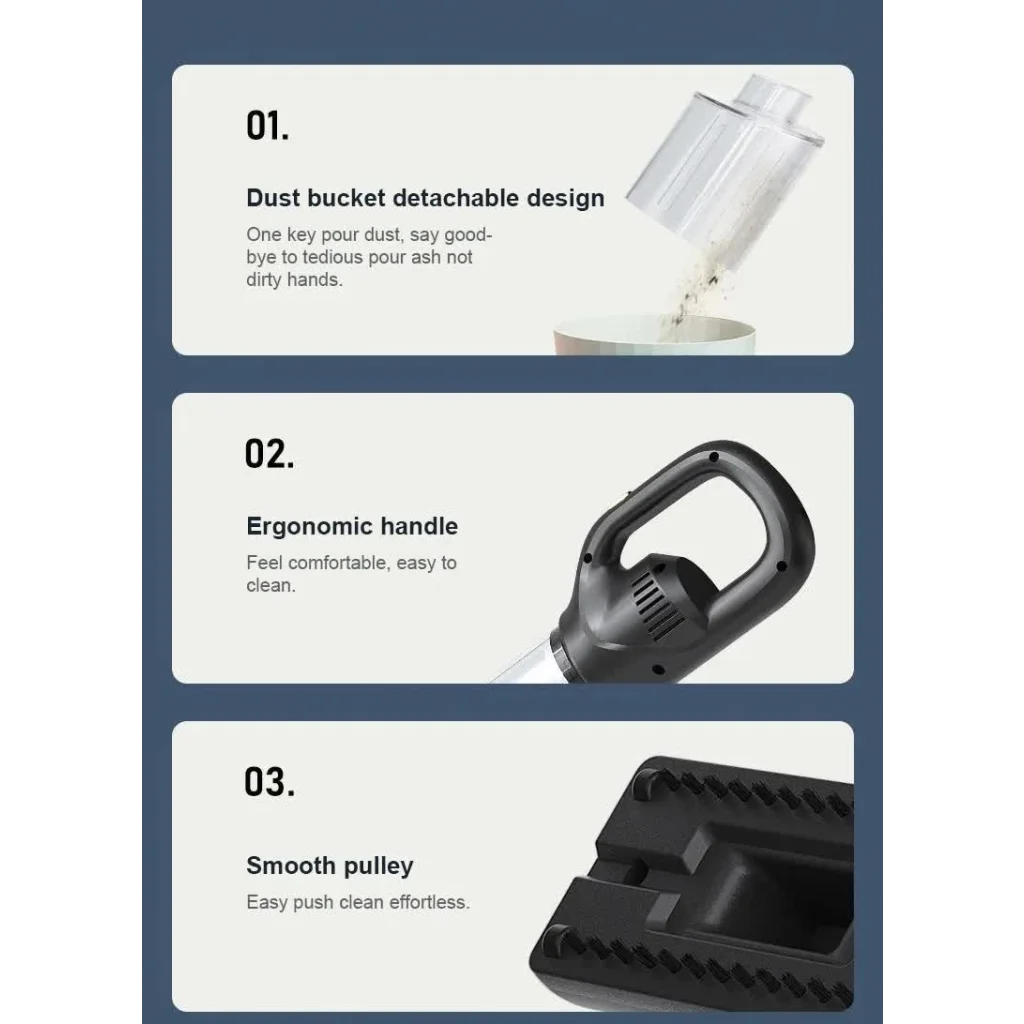 Black Portable Cordless Vacuum Cleaner - 120W 10KPa Suction