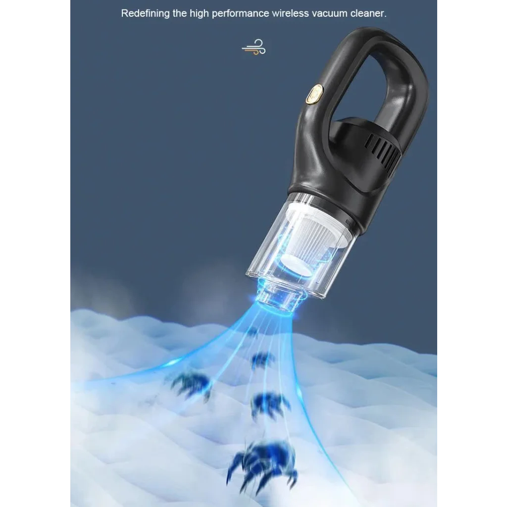 Black Portable Cordless Vacuum Cleaner - 120W 10KPa Suction