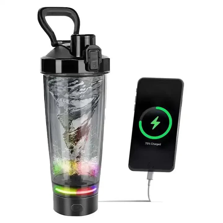 Black Portable Electric Shaker Bottle with LED Light