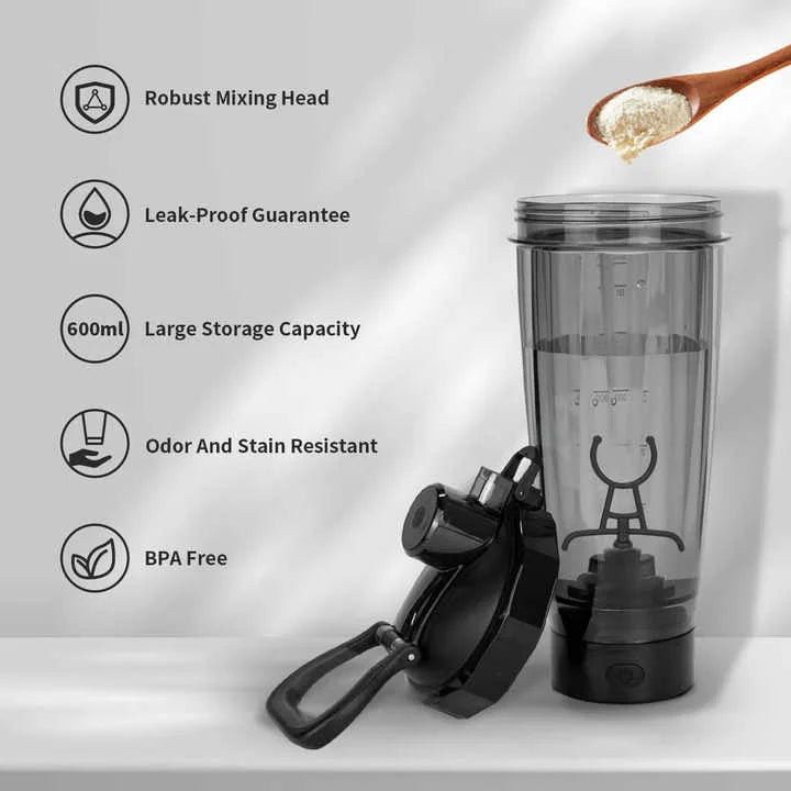 Black Portable Electric Shaker Bottle with LED Light 550ml