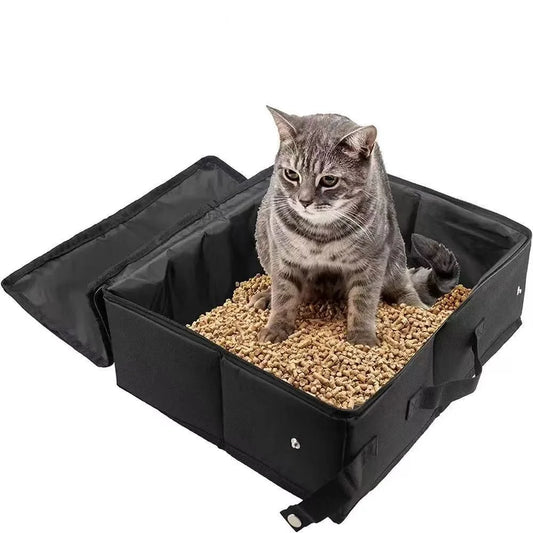 Black Portable Foldable Cat Litter Box - Waterproof Travel