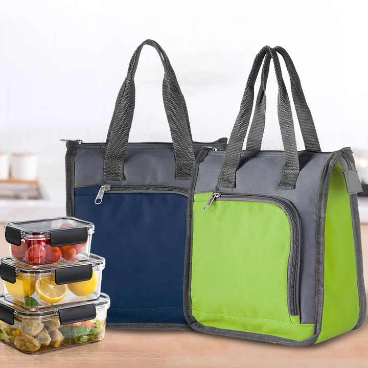 Black Portable Insulated Lunch Bag for Office Picnic