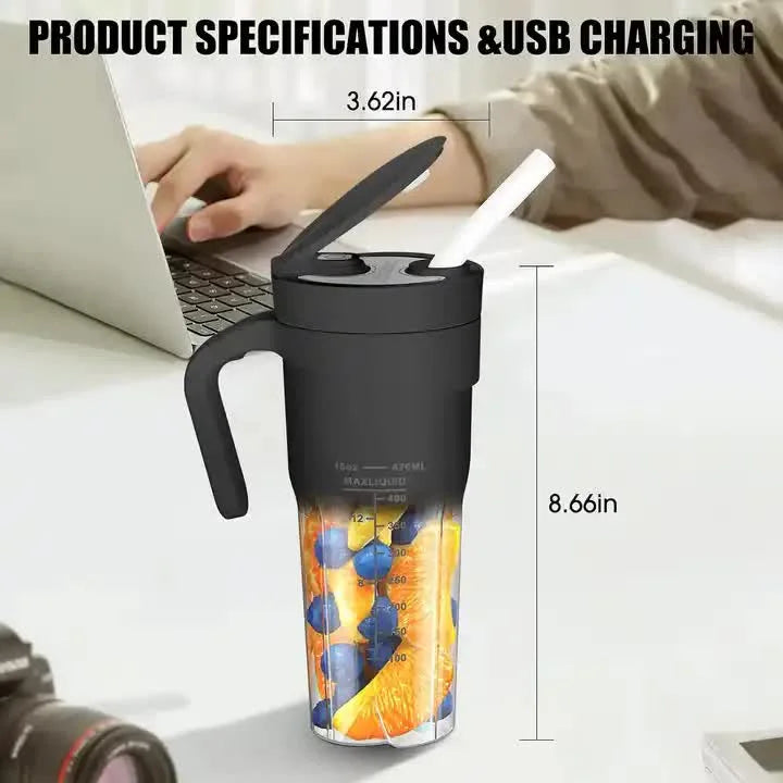 Black Portable Juicer Cup with Straw USB Rechargeable