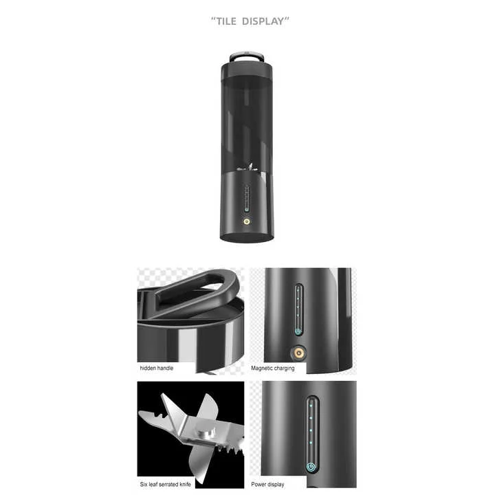 Black Portable Juicer - Magnetic Charging Fresh Juice