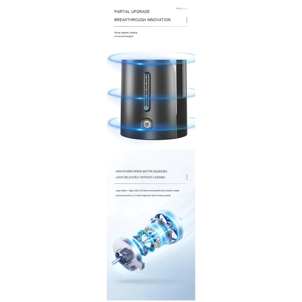 Black Portable Juicer - Magnetic Charging Fresh Juice