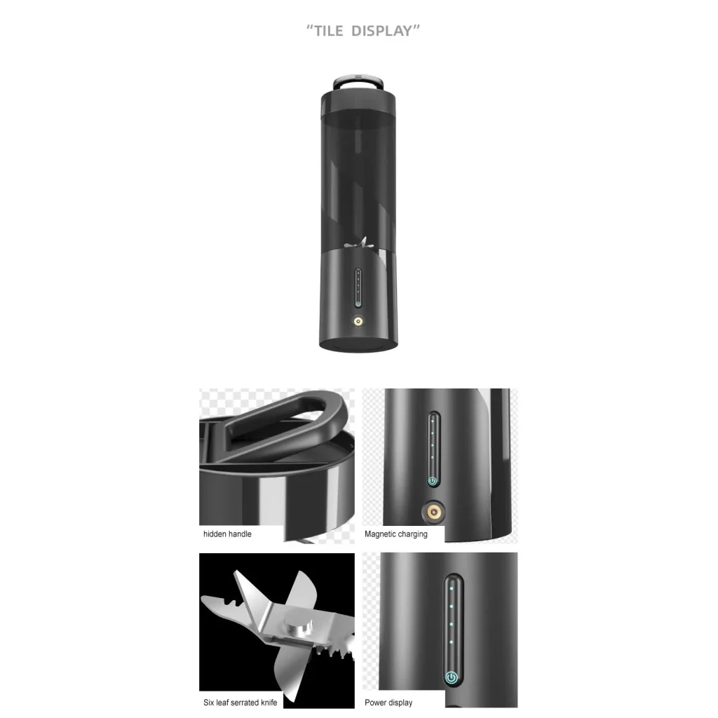 Black Portable Juicer - Magnetic Charging Fresh Juice