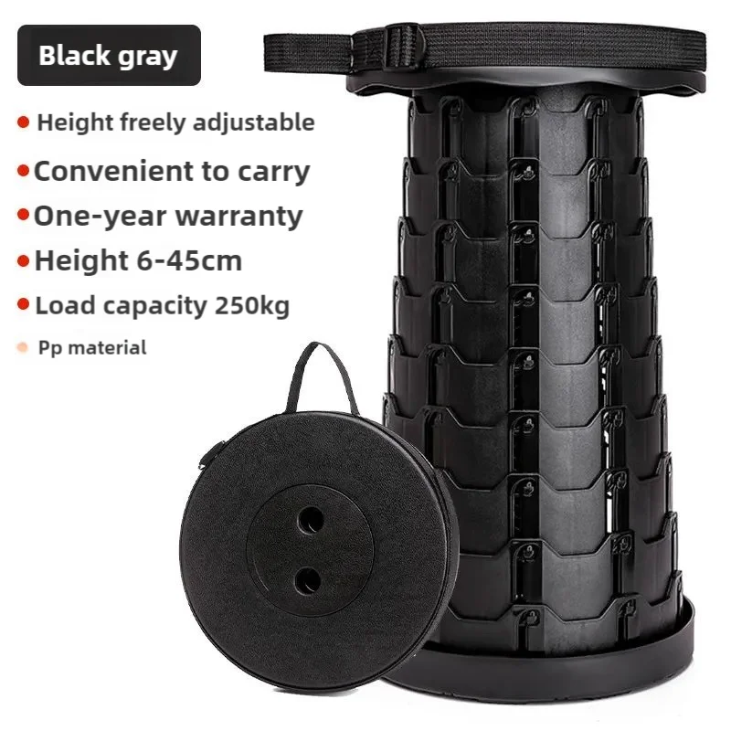 Black Portable Outdoor Telescopic Folding Stool with 100