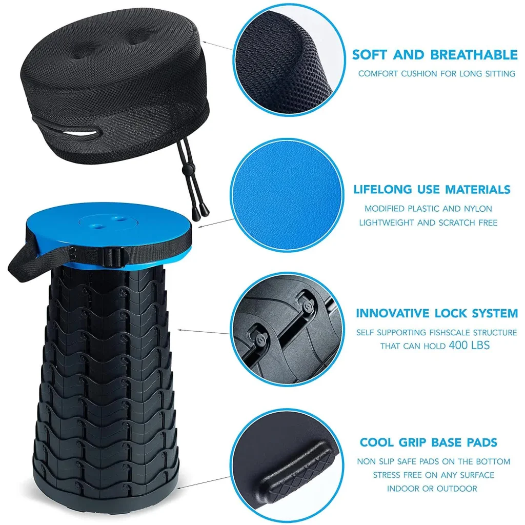 Black Portable Outdoor Telescopic Folding Stool with 100