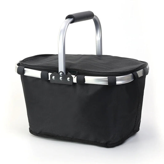 Black Portable Picnic Basket - Foldable Insulated Outdoor