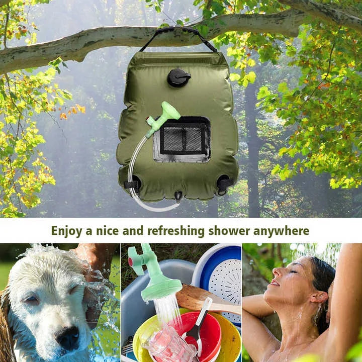 Black Portable Solar Camping Shower Bag Foldable 20L