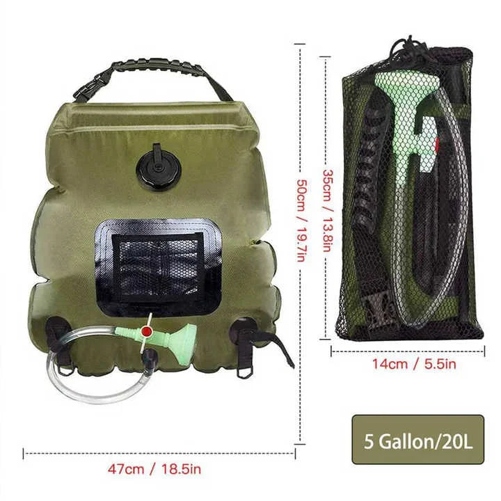 Black Portable Solar Camping Shower Bag Foldable 20L
