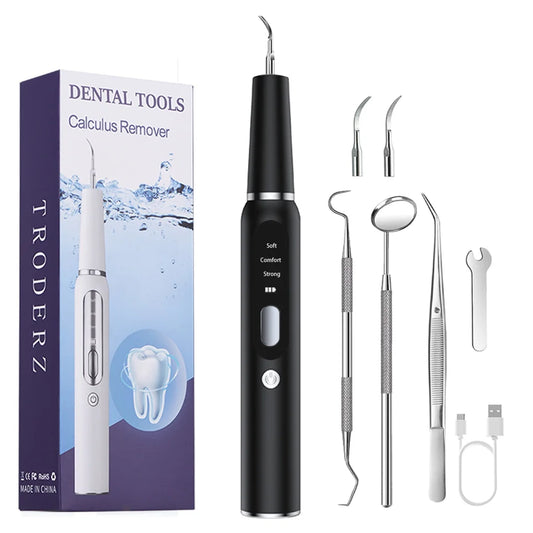 Black Portable Ultrasonic Dental Cleaner Home Use Plaque