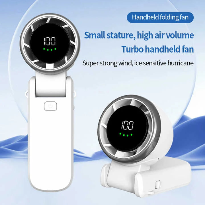 Black Portable USB Rechargeable Handheld Fan with Digital