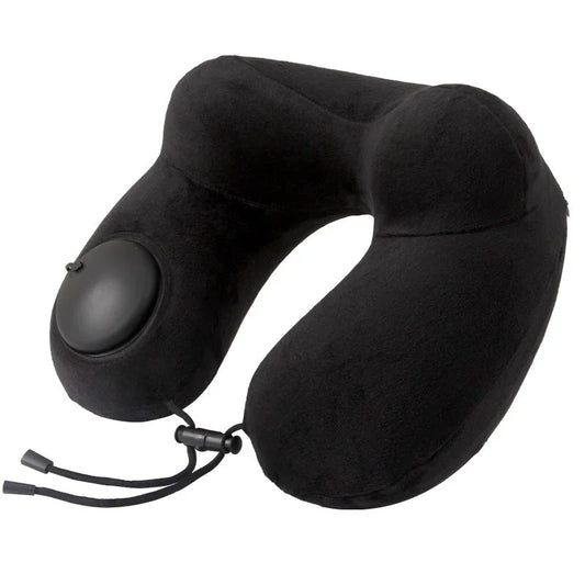Black Press-to-Inflate Travel Neck Pillow - Ergonomic