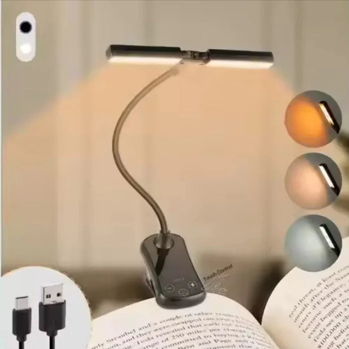 Black Rechargeable Dual-Head Clip-On Book Light - Touch
