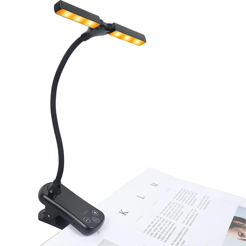 Black Rechargeable Dual-Head Clip-On Book Light - Touch