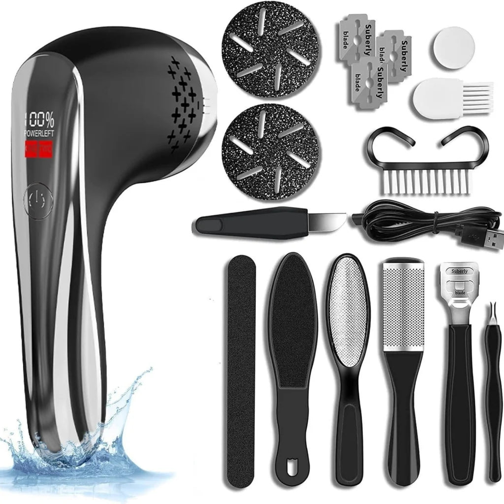 Black Rechargeable Electric Foot Grinder with Suction