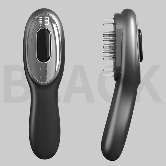 Black Rechargeable Electric Scalp Massager with Red & Blue