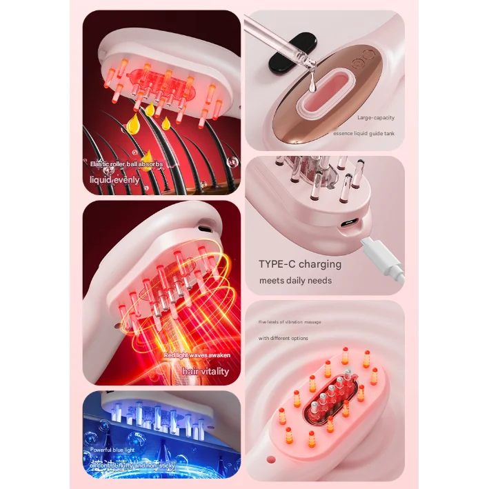 Black Rechargeable Electric Scalp Massager with Red & Blue