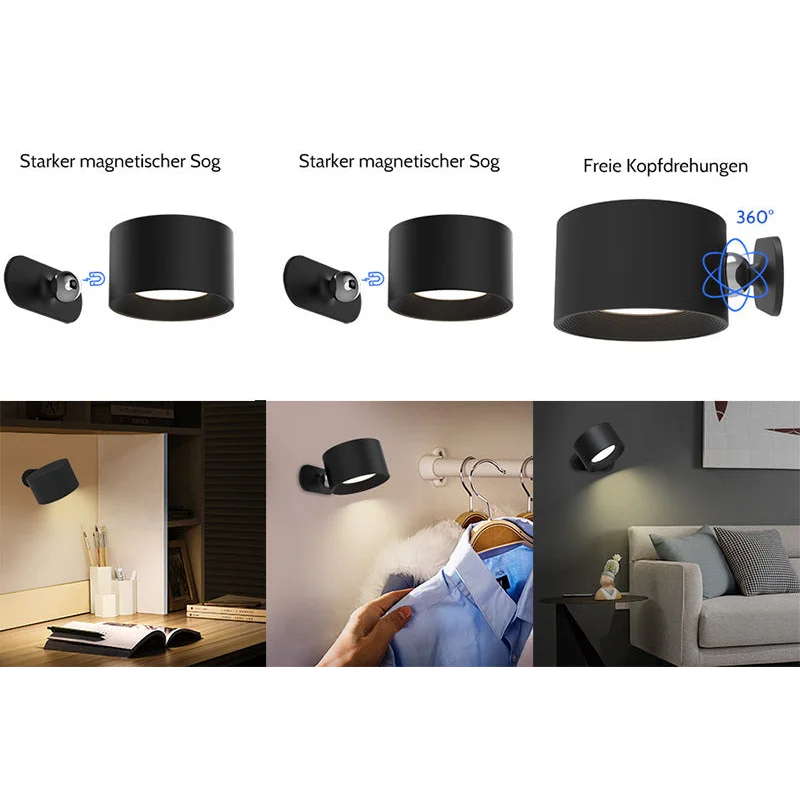 Black Rechargeable LED Magnetic Wall Light - Touch Control