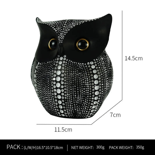 Black resin owl statue - modern perforated design