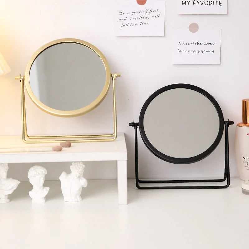 Black Rotating Tabletop Makeup Mirror - 360º Swivel Vanity