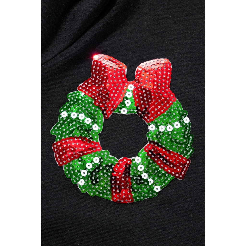 Black Sequin Christmas Essentials Graphic Crewneck T Shirt