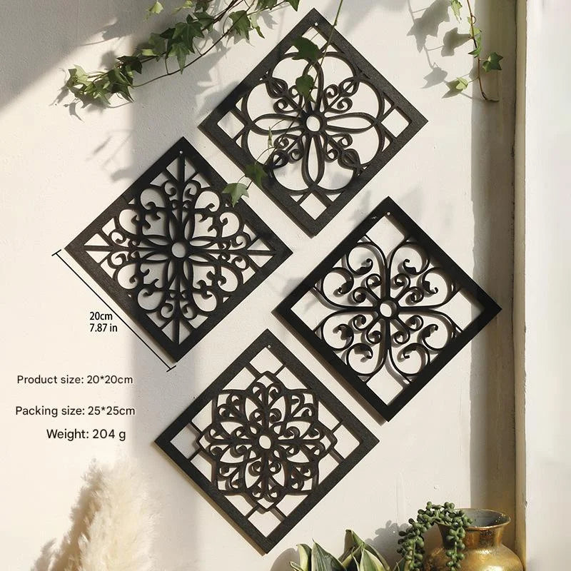Black Set of 4 Intricate Black Wooden Wall Art Panels