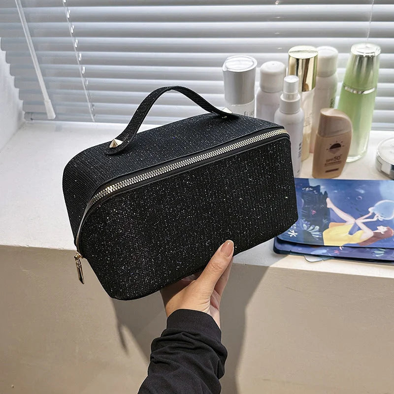 Black Shiny Large Capacity Makeup Bag - Multi-Function